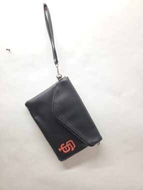 Little Earth Black Wristlet Clutch with Red Accent